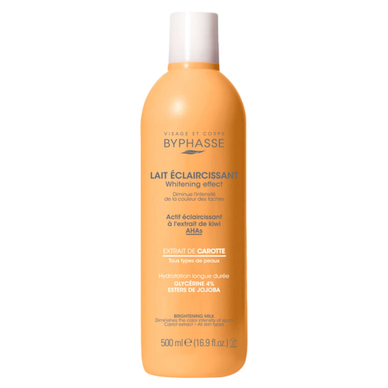 Byphasse-Face-and-Body-Brightening-Milk-with-Carrot-and-Kiwi-Extract شیر روشنکننده صورت و بدن بایفاس حاوی عصاره هویج و کیوی مدل Whitening Effect حجم 500 میل - Image 1