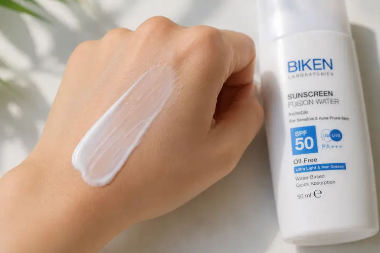 نمای نزدیک بستهبندی و SPF ضد آفتاب بیکن
